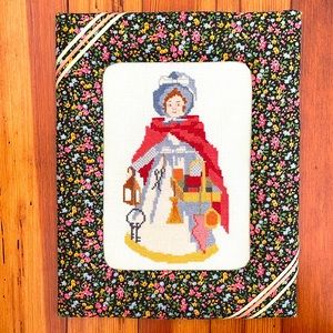 Vintage Handmade Needlework Victorian Lady Fabric Frame 90s Granny Cottagecore